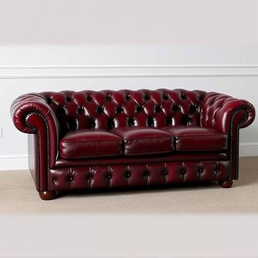 Classic Chesterfield sofa in deep burgundy leather with button tufting