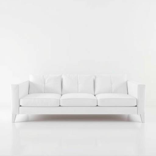 Minimalist white sofa with clean lines and a low profile