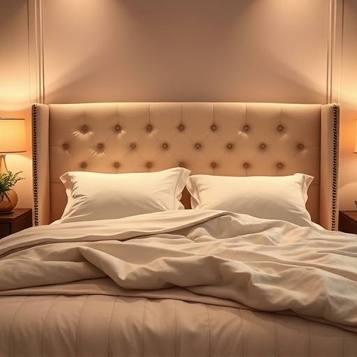 The Celestial Dream Bed with a high, tufted headboard and plush bedding